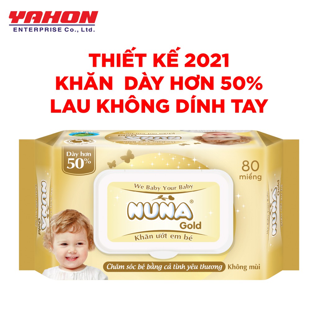 {QUÀ TẶNG FREE} Khăn ướt em bé Nuna Gold Siêu Dày 60gsm 80 MIếng Không Mùi