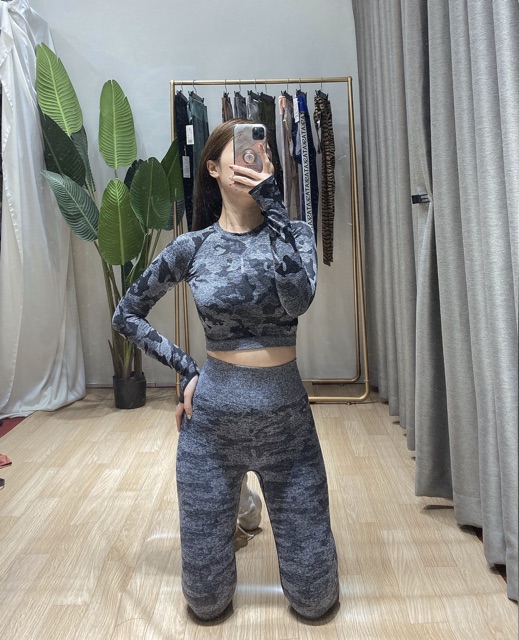 Đồ tập gym , bộ đồ tập thể thao nữ dài tay xanh mint Gymshark