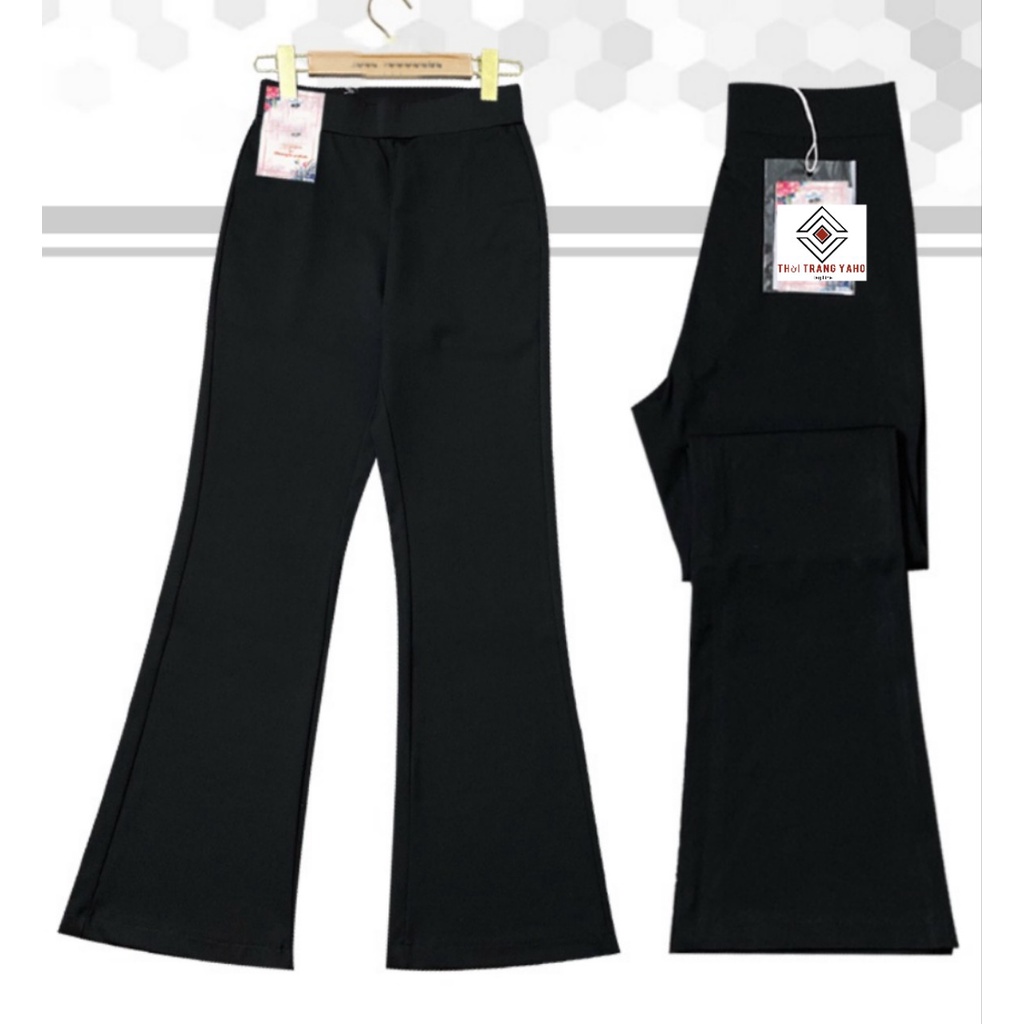 Quần ống loe cạp cao legging hack dáng dài chất vải co giãn màu đen trơn mềm Quần ống loe rộng gấu ôm đùi đi học công sở