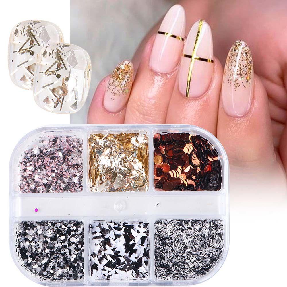 Set 6 Hộp Kim Tuyến Hình Bướm 3D Thời Trang Cho Trang Trí Móng Tay