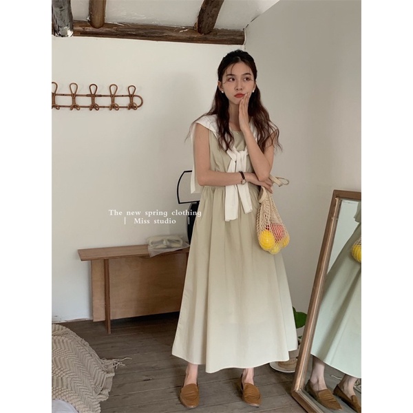 Set váy ba lỗ kèm khăn phong cách Hàn Quốc