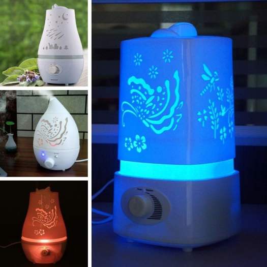 Máy phun sương tạo ẩm siêu âm, xông tinh dầu Hồ Điệp Tròn, dung tích 2400ML, đèn LED nhiều màu, hết nước tự tắt