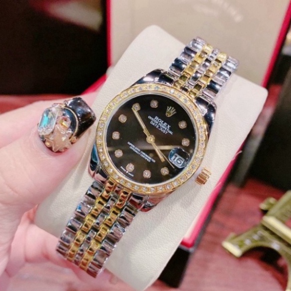 Đồng hồ nữ đẹp Rolex Đeo Tay Dây Thép Không Gỉ Đính Đá Sang Trọng Dây Kim Loại Size 26-30mm - Hàng nhập khẩu