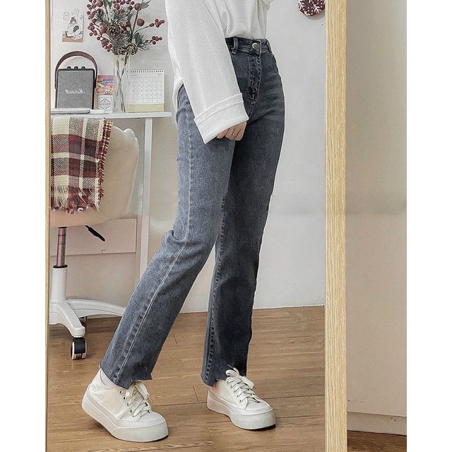 Quần jeans nữ cắt gấu.quần bò nữ ống đứng cắt gấu chuẩn phom hàn quốc | BigBuy360 - bigbuy360.vn