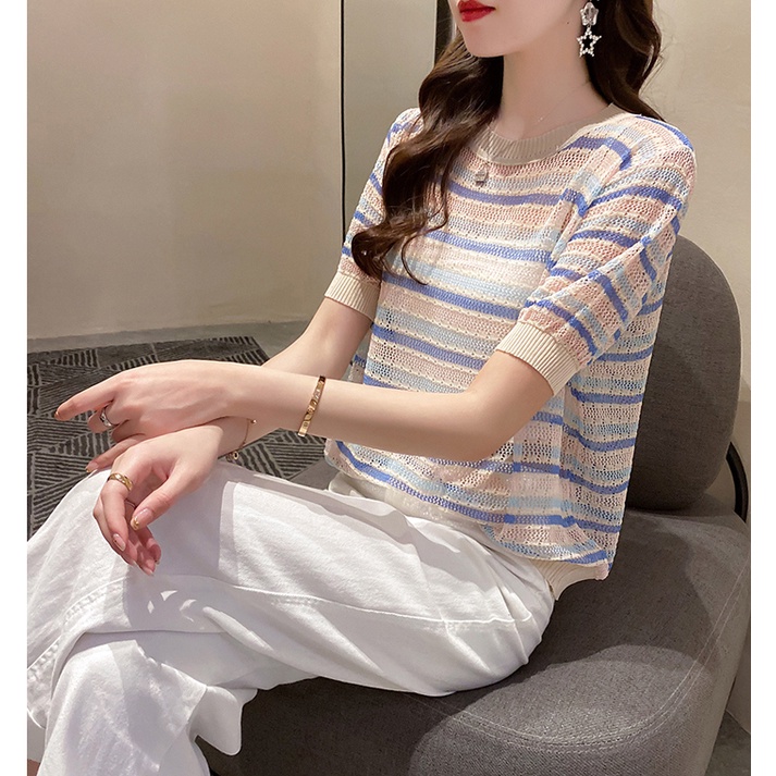 NRVP Áo Cardigan Dệt Kim Tay Ngắn Dáng Rộng Phong Cách Hàn Quốc