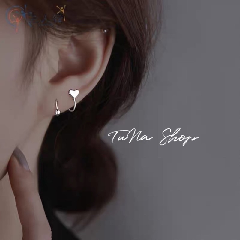 Khuyên Tai Bạc Nữ trái tim, Bông Tai Bạc cá tính _ TUNA SILVER Trang sức bạc cao cấp