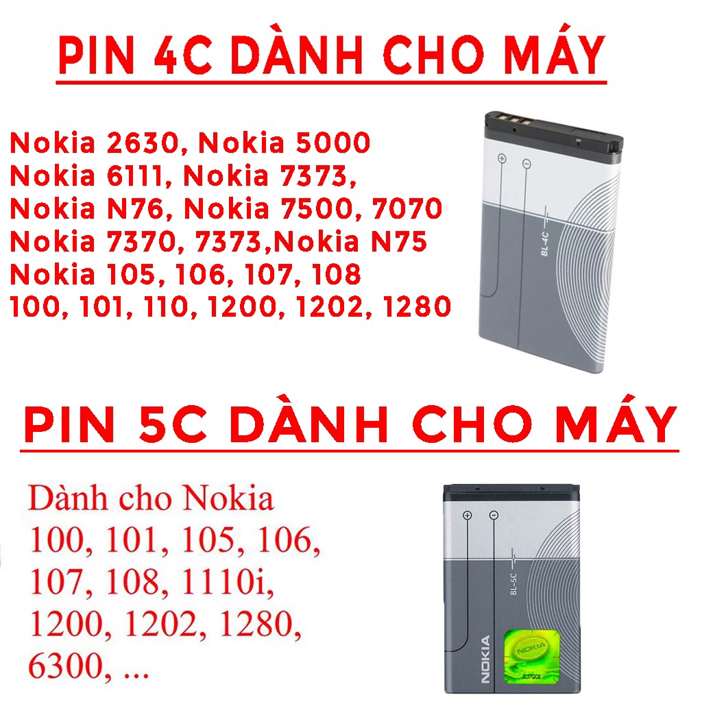 Pin Nokia 4c, Nokia 5c chống phù cao cấp bảo hành 12 tháng 1 đổi 1