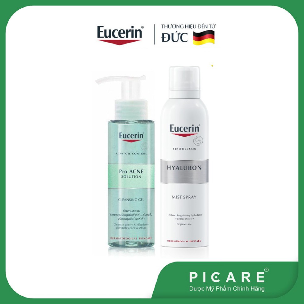 [CHÍNH HÃNG] Eucerin gel rửa mặt dành cho da nhờn mụn Pro Acne Cleansing 200ml tặng xịt khoáng Hyaluoron MistSpray 150ml