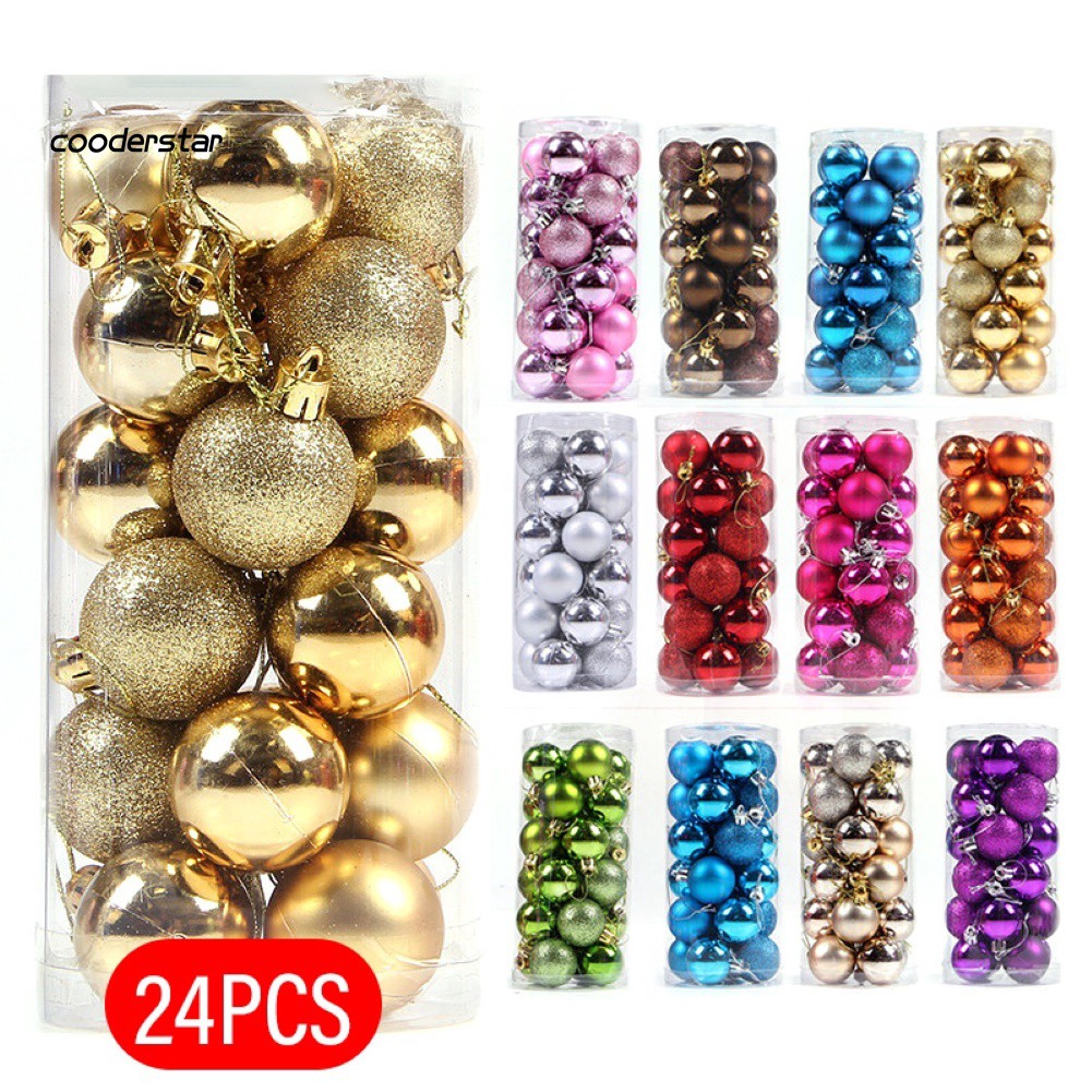 Bộ 24 trái châu chuyên dụng trang trí thông Noel 4/6/8cm
