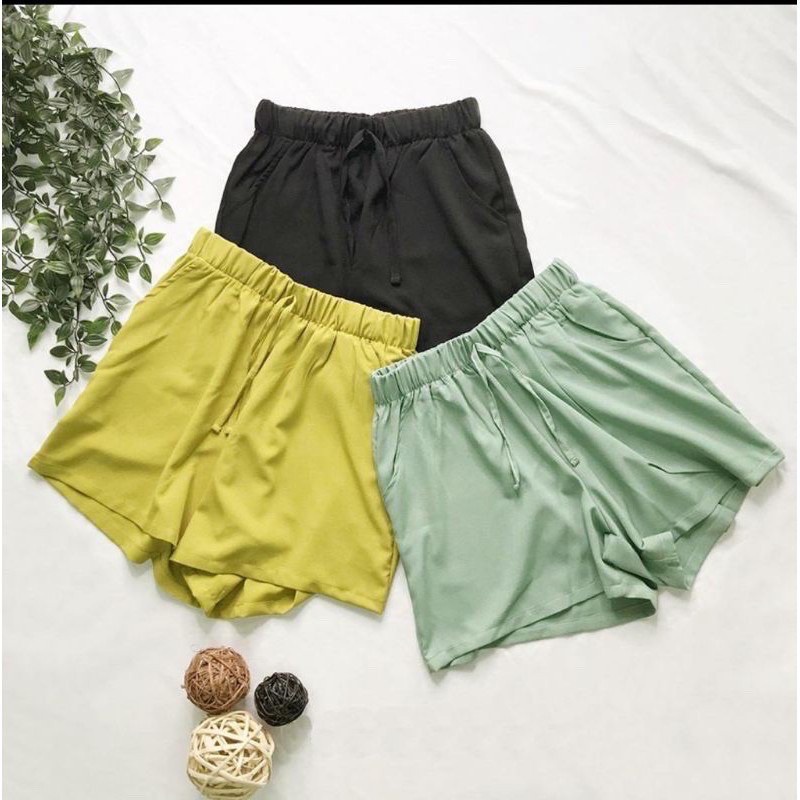 Quần Short Dây Rút Màu Đen/Hồng/Nâu/Nâu/Nâu/Nâu/Hồng/Xanh Dương Cho Nữ Tuổi Teen