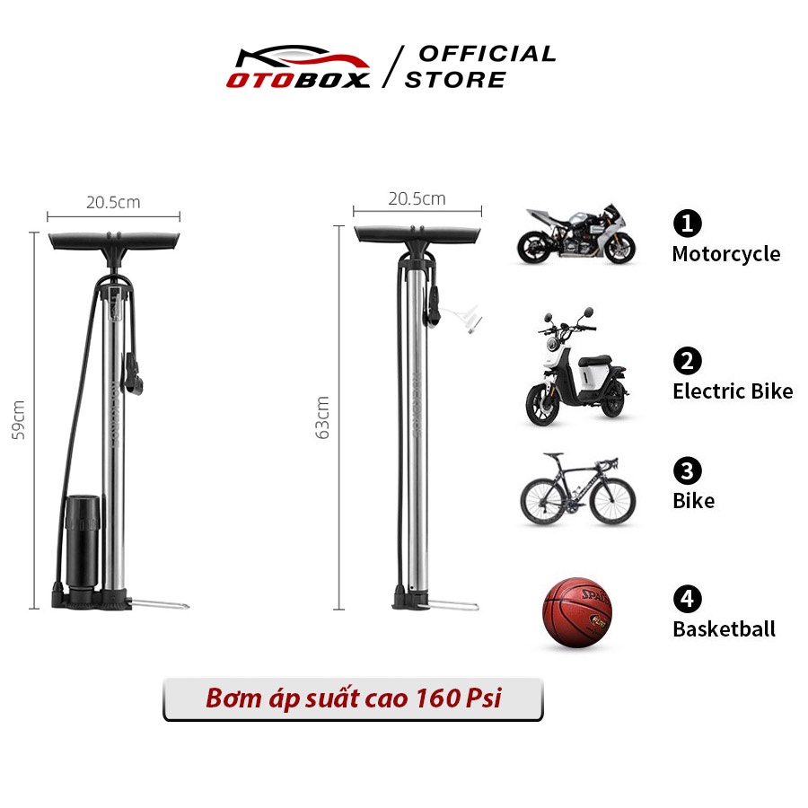 Bơm xe máy bơm hơi lốp ô tô có đồng hồ đo áp suất rockbros 160 psi ống bơm xe đạp mini chính hãng