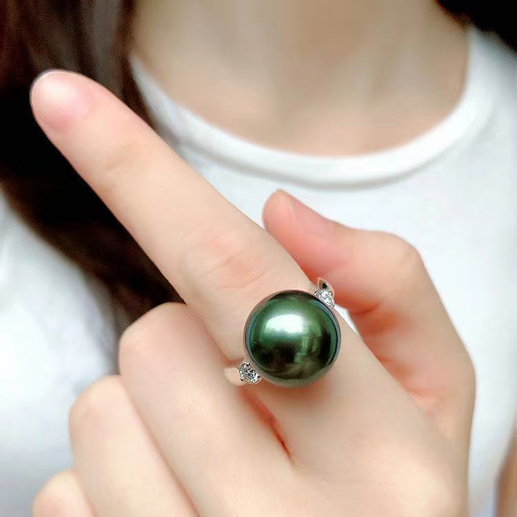Nhẫn Ngọc Trai Đen Tự Nhiên Lỗ Tròn Ánh Sáng Cực Mạnh Cho Bạn Gái 2022.9.2