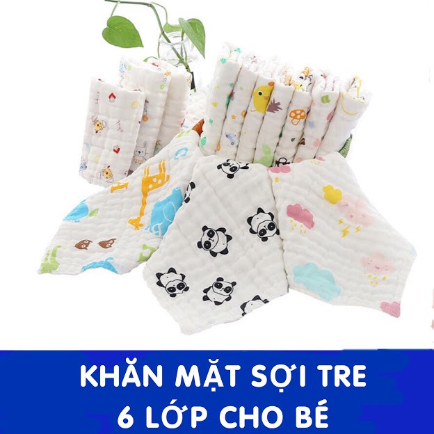 Set khăn mặt xô sợi tre 6 lớp cho bé