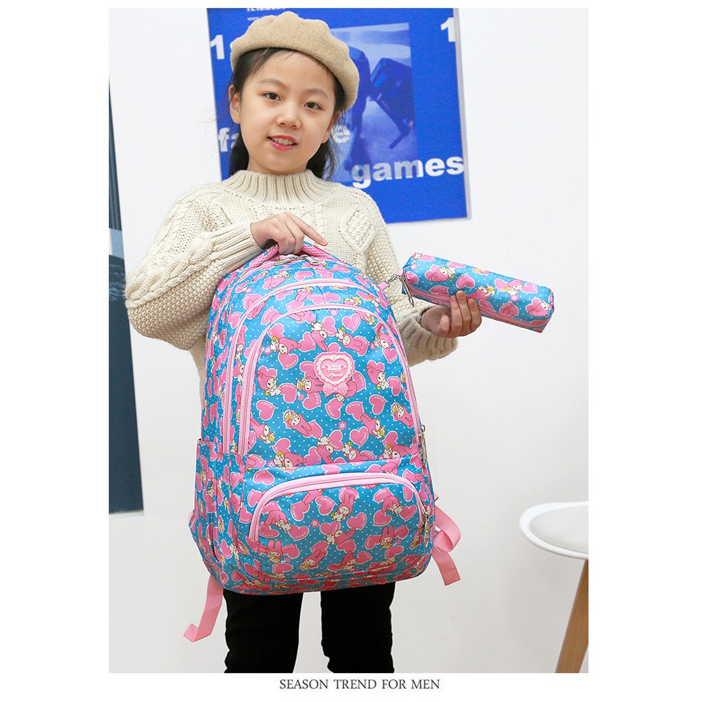 [Size 44 - Mẫu mới 2021] Balo đi học cho bé gái cấp 2, cấp 3 có kèm bóp ví đựng bút, cặp sách họa tiết nhí siêu đẹp