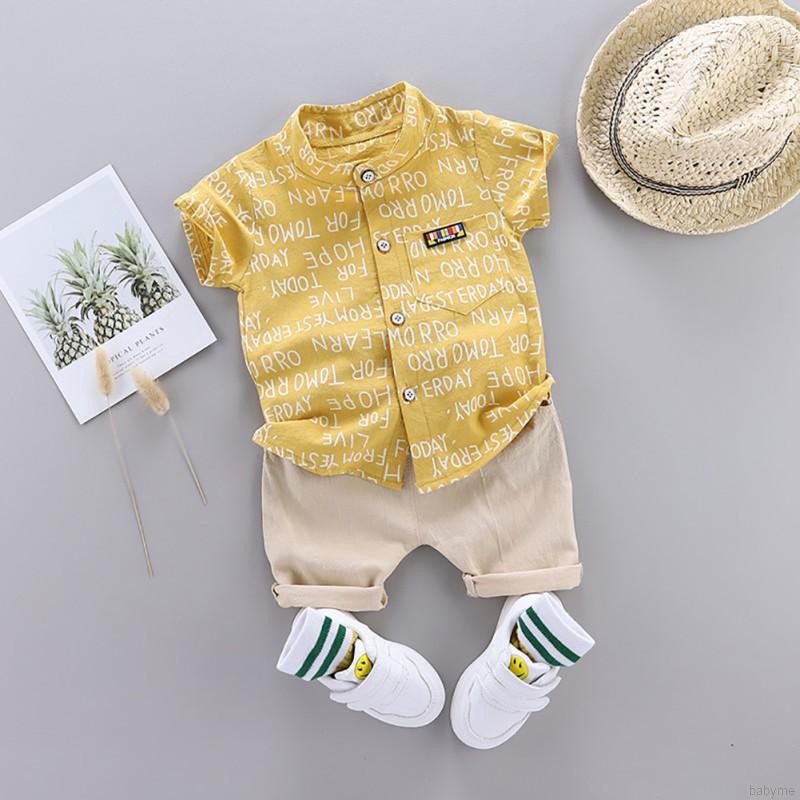 Bộ 2 món áo thun + quần short in chữ dễ thương cho bé trai