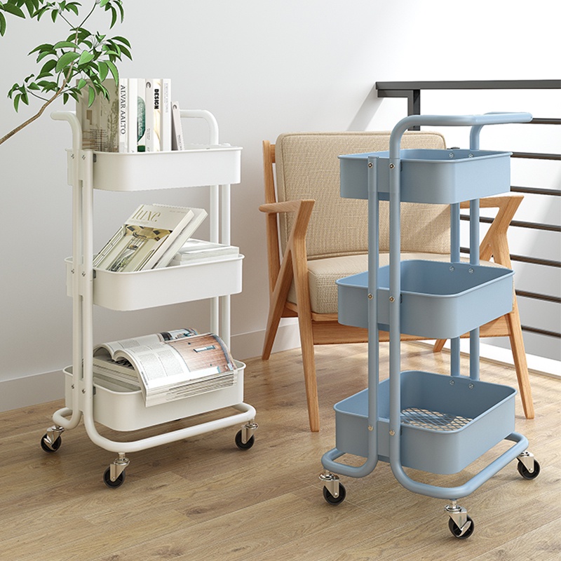 Kệ Sắt 3 Tầng CAO CẤP Đa Năng Có Quai Cầm Di Động Thiết Kế Bánh Xe Siêu Thông Minh Tiện Lợi