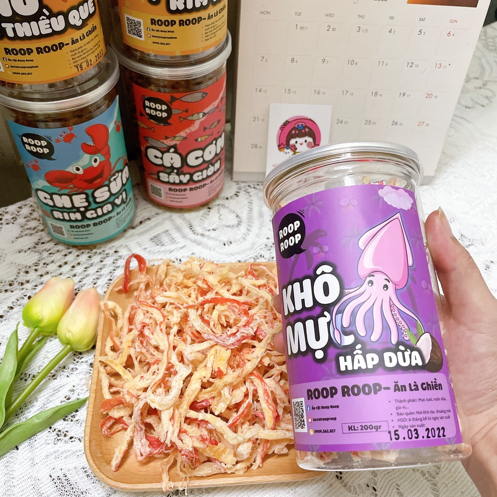 Mực sợi hấp nước dừa tươi 200g RoopRoop đồ ăn vặt Sài Gòn đồ ăn vừa ngon vừa rẻ