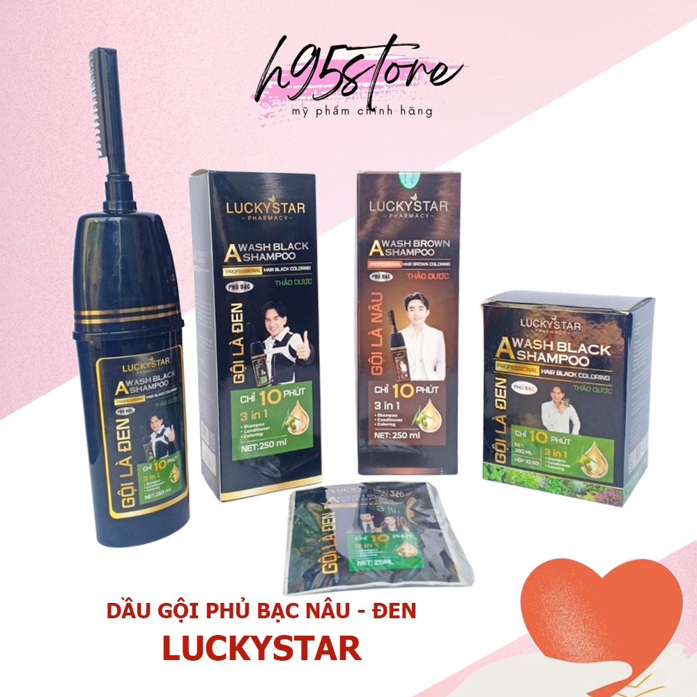 Dầu gội phủ bạc nhuộm tóc nâu đen thảo dược LUCKYSTAR