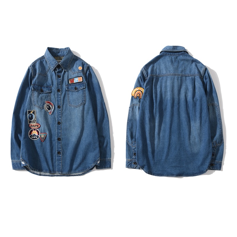 Áo khoác jean thêu logo Bape nhiều lớp cá tính