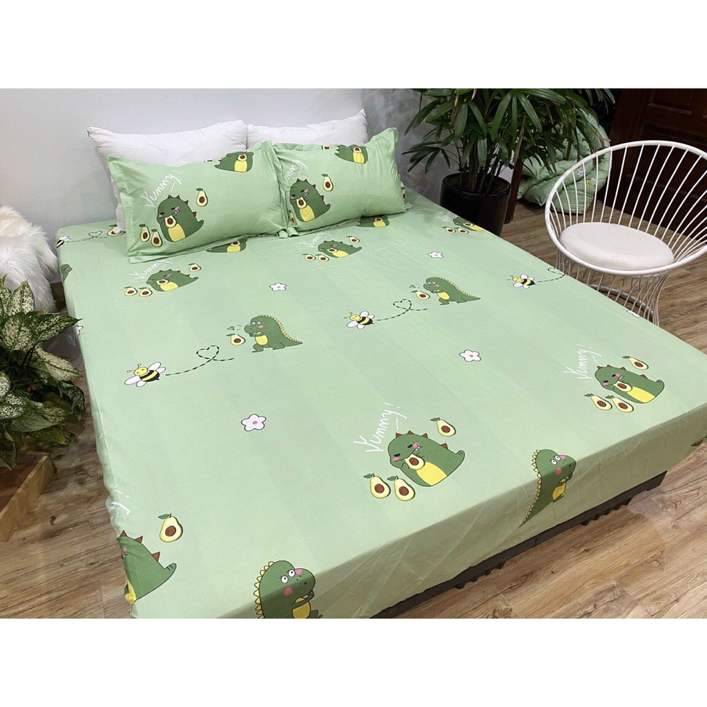 Bộ 1 ga 2 vỏ gối poly cotton Emmideocr -mẫu khủng long ăn bơ