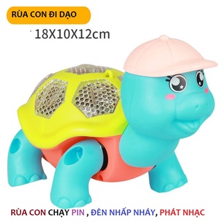 Đồ Chơi Con Rùa Đội Mũ Phát Sáng Đi Bộ Có Dây Tặng Kèm (Rùa Dùng Pin)