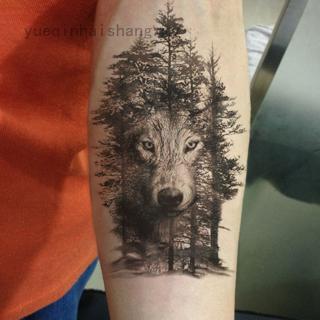 1 Tấm Hình Xăm Dán Tạm Thời Hình Sói Và Cây