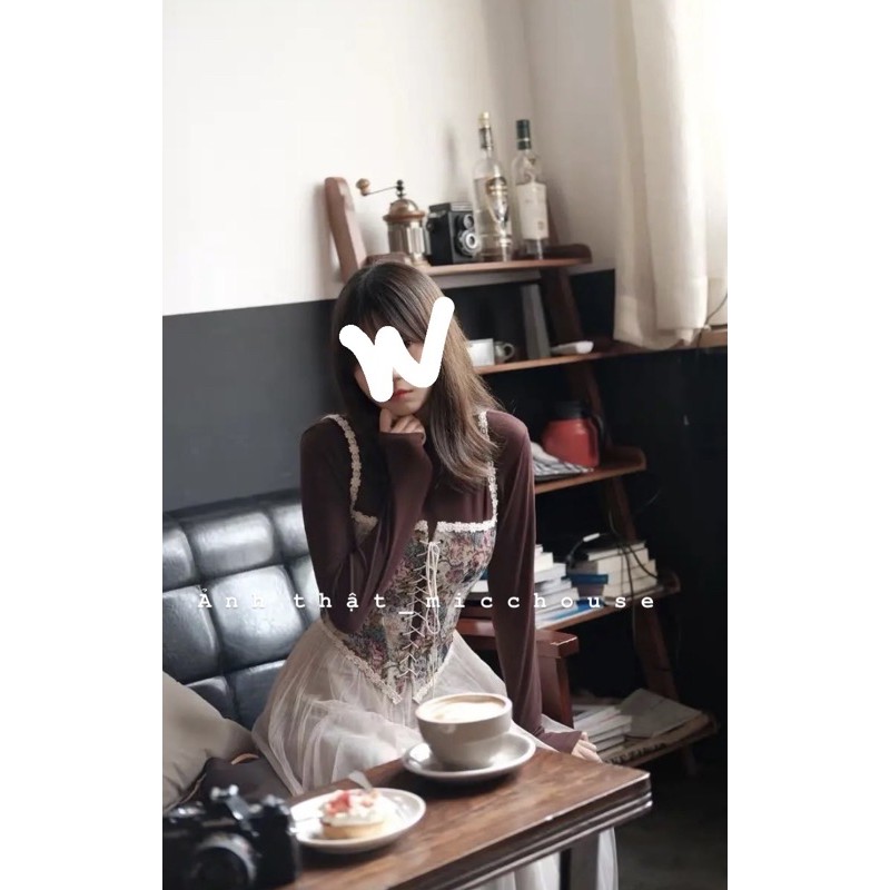 Có sẵn | Đầm chic ulzzang dáng xoè + áo dây corset hoạ tiết vintage | BigBuy360 - bigbuy360.vn