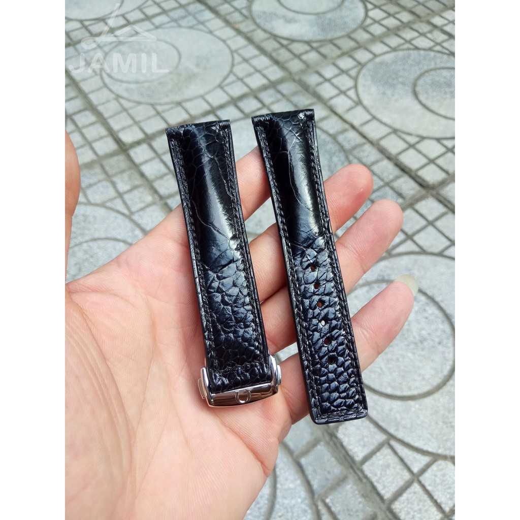 Dây Đồng Hồ Handmade da chân đà điểu khatoco loại 1, màu đen; Tặng kèm khóa kim, Tool tháo lắp, Chốt gắn Spring bar