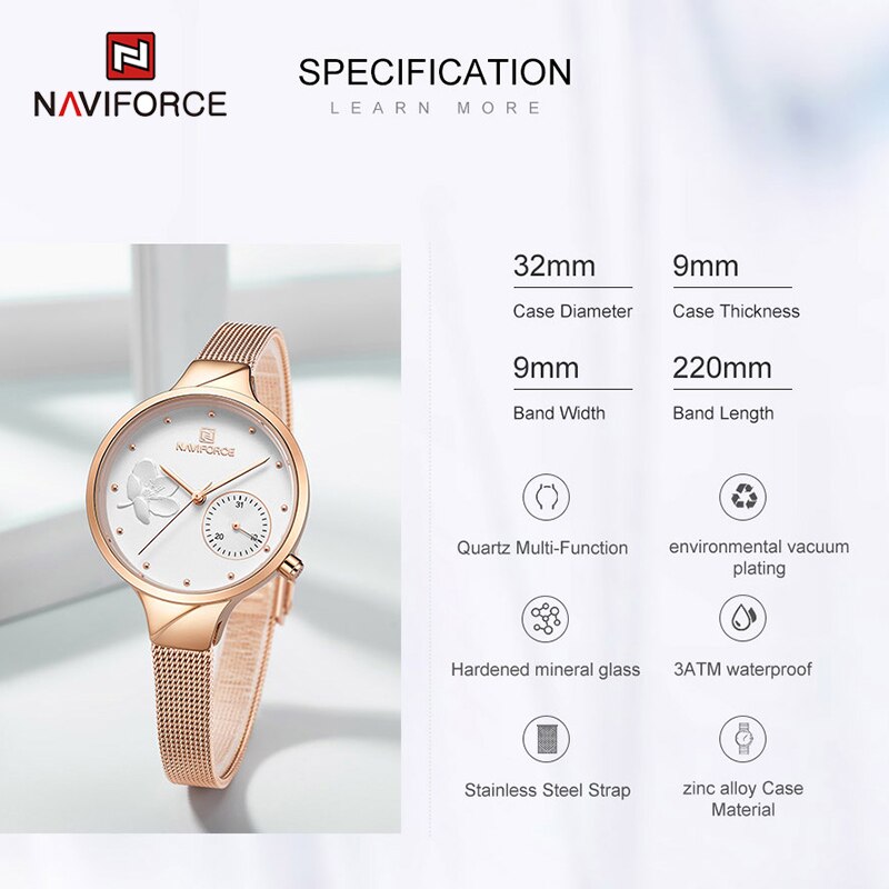 NAVIFORCE NF5001S Women Casual Fashion Mesh Band Analog Quartz Watch