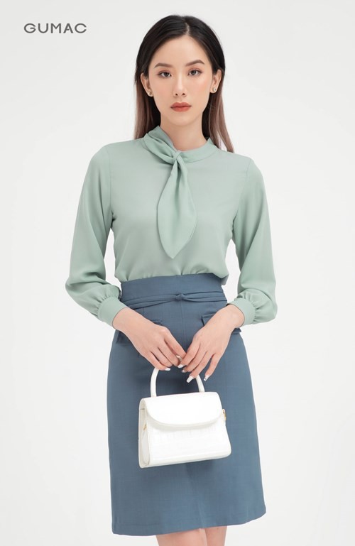 [Mã WABRGU giảm 50k đơn từ 0đ] Áo sơ mi nữ cổ phối nơ GUMAC thiết kế công sở, thanh lịch màu xanh đủ size AB454 | BigBuy360 - bigbuy360.vn