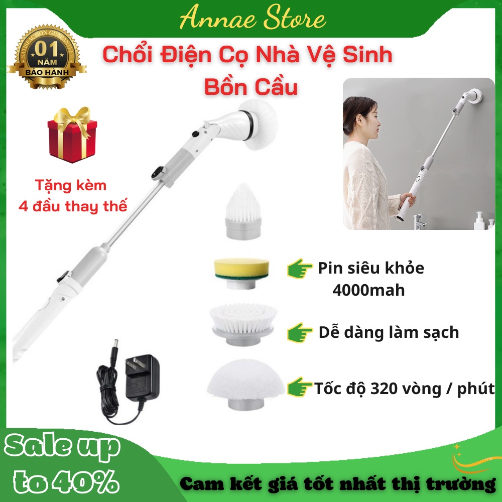 Chổi Cọ Nhà Vệ Sinh Bồn Cầu Toilet Bằng Điện Bàn Chải Làm Sạch Vệ Sinh Nhà Tắm Không Dây - Tặng Kèm 4 Đầu Thay Thế Tiện