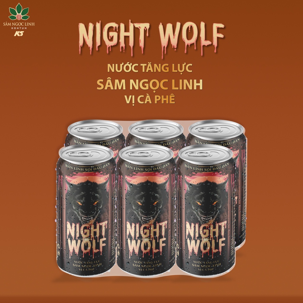 Nước Tăng Lực Night Wolf Sâm Ngọc Linh Vị Cà phê Lốc 6 Lon 245Ml/ Lon