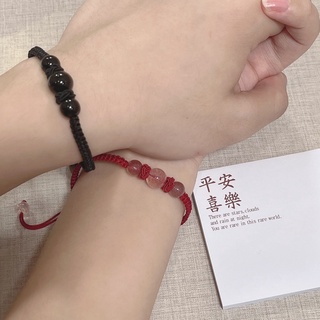 Vòng tay bện dây đỏ mặt đá obsidian dâu tây đơn giản cá tính kiểu mới cho cặp đôi