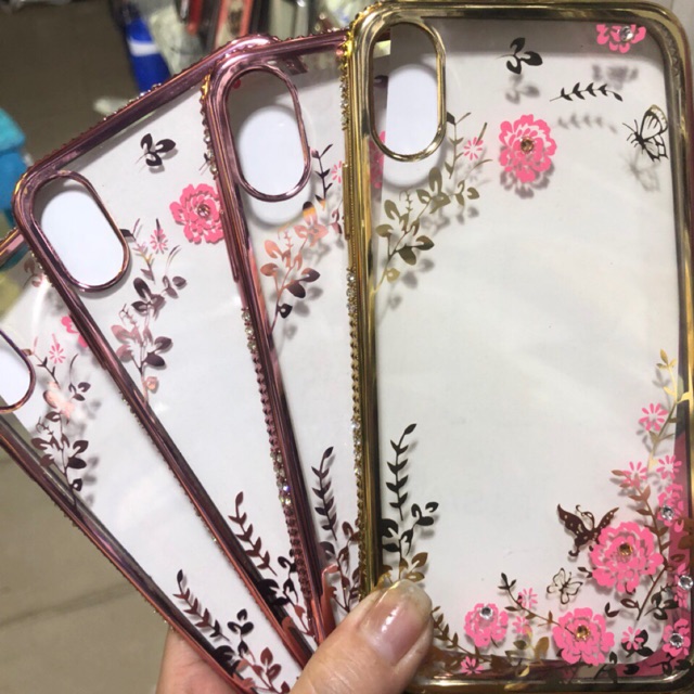 Ốp dẻo in hoa đính đá Iphone Xs max