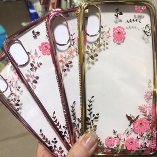 Ốp dẻo in hoa đính đá Iphone Xs max