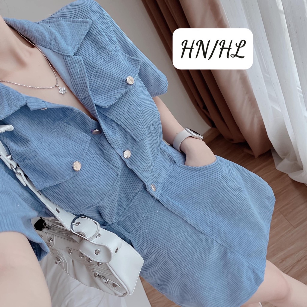 A181- VÁY NỮ NHUNG TĂM CỔ ĐỨC NẮP TÚI