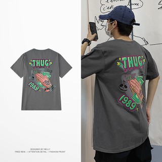 [NY8259] Áo thun ngắn tay không cổ in chữ "THUG 1989" áo phông (NELLY)