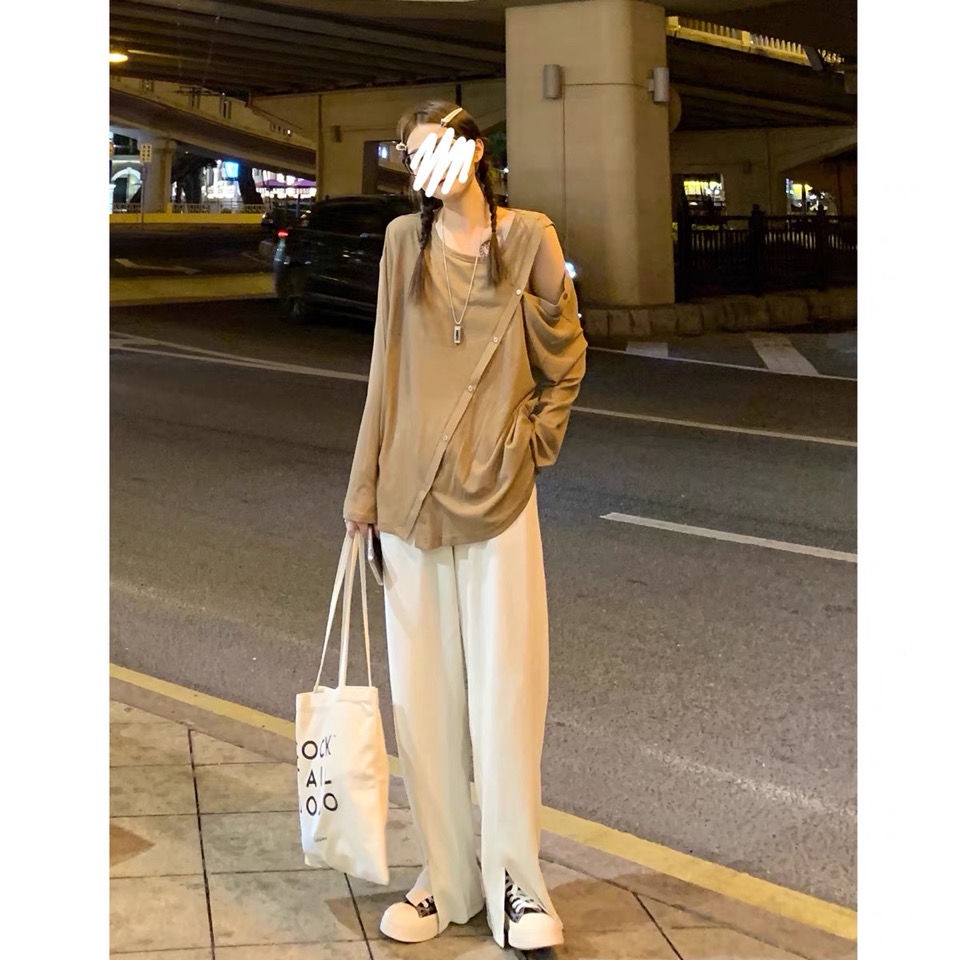 Áo thun tay dài hở vai dáng rộng thời trang mùa hè hàn quốc 2021