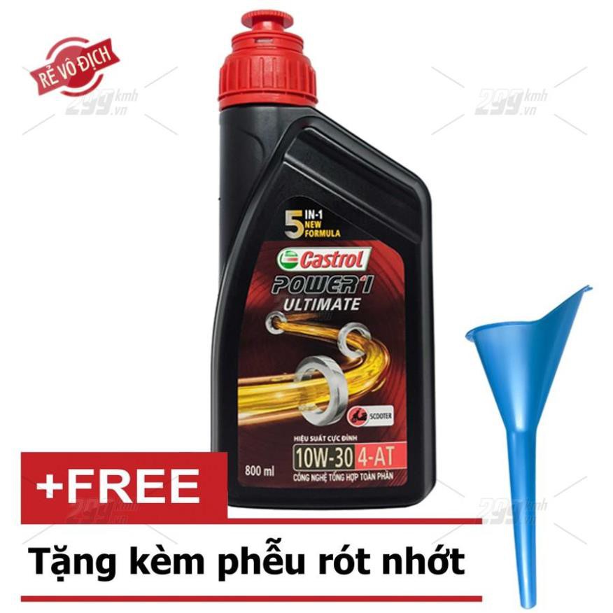 [299 OIL] Nhớt tay ga Castrol Power 1 Ultimate 10W30 800Ml (chai đen mẫu mới 2021) + Tặng 1 phễu thay nhớt