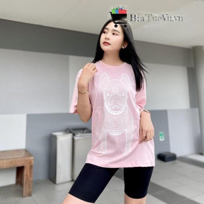 Áo thun tay lỡ in hình chó Pug phong cách - Áo phông freesize giấu quần Rẻ Boutique