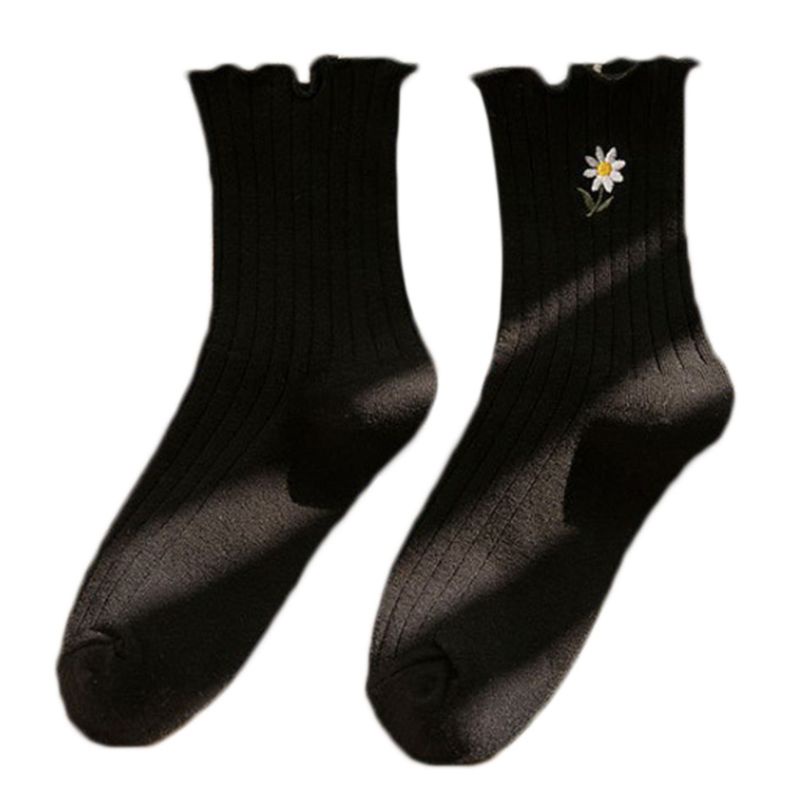 Xiangbao Vớ Ống Trung Bình Có Gân Thêu Hoa Cúc Cho Nữ