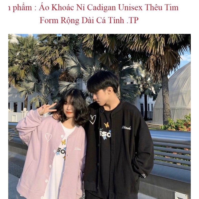 Áo Khoác Nỉ Cadigan Unisex Thêu Tim Form Rộng Dài Cá Tính Siêu Dễ Thuong