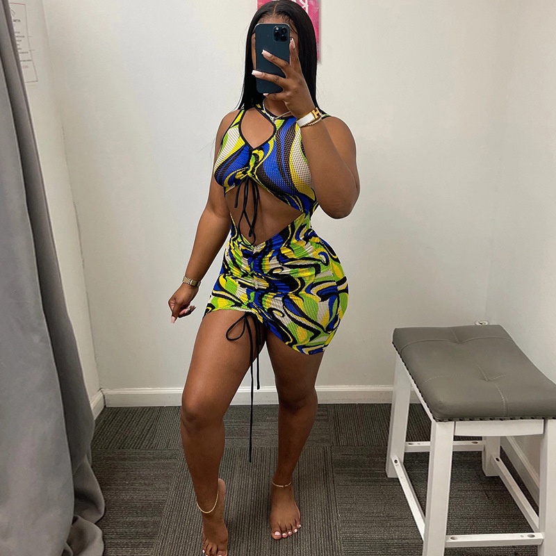 Đầm Sát Nách Cổ Tròn Phối Dây Rút Kẻ Sọc Thời Trang Đường Phố Cho Nữ