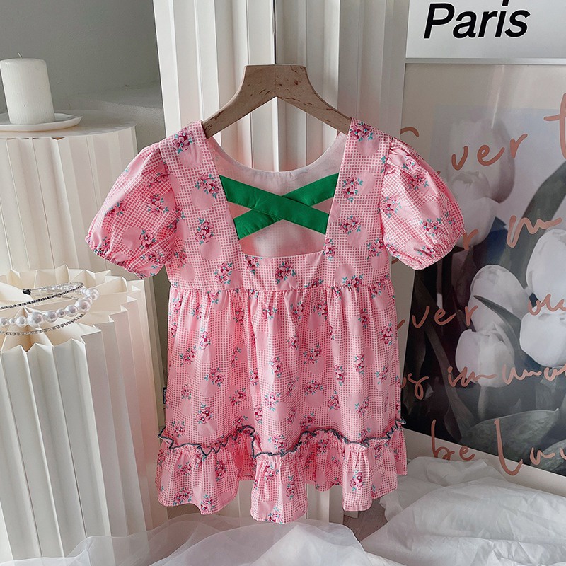 Đầm Công Chúa Mùa Hè Hai Dây Tay Phồng In Họa Tiết Hoa Dễ Thương Phong Cách Hàn Quốc Cho Bé Gái