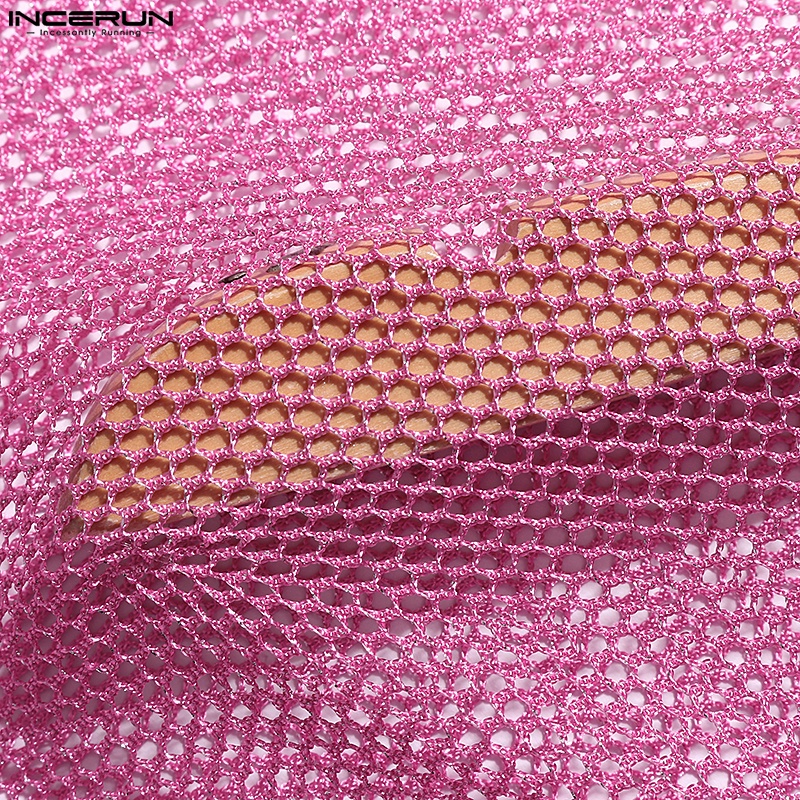 INCERUN Áo Hoodie Ngắn Tay Họa Tiết Kẻ Sọc Phối Tua Rua Thời Trang Dự Tiệc Cho Nam