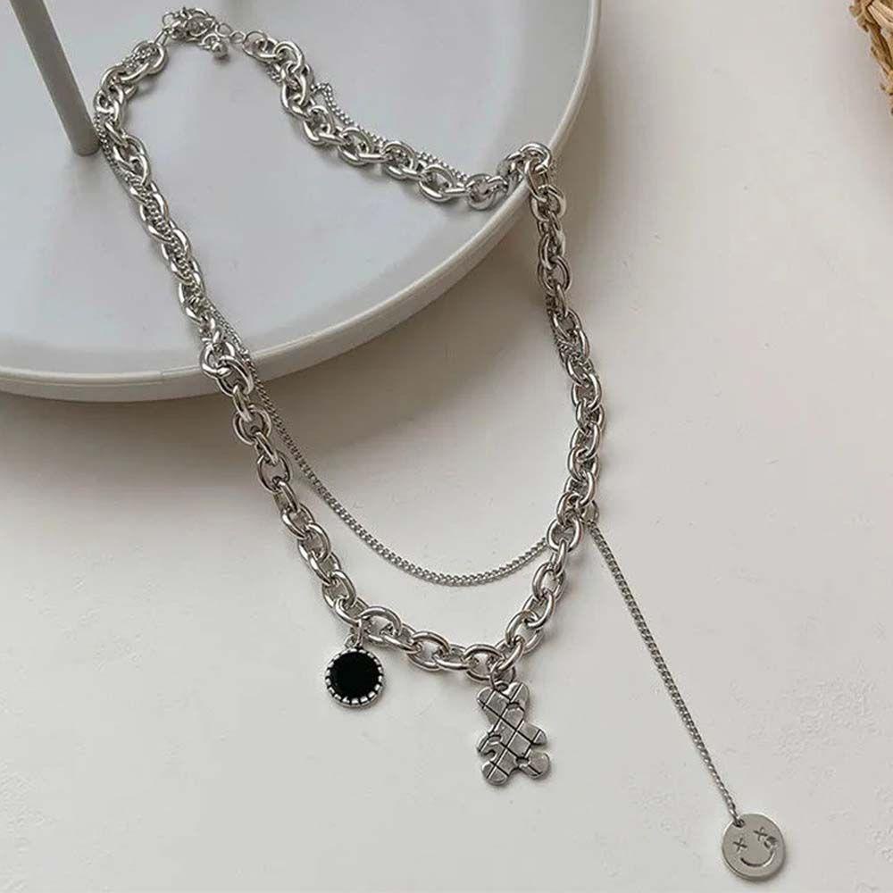 AROMA Vòng Cổ Choker Hai Lớp Mặt Kim Loại Hình Gấu Đơn Giản Phong Cách Hip Hop Cho Nữ