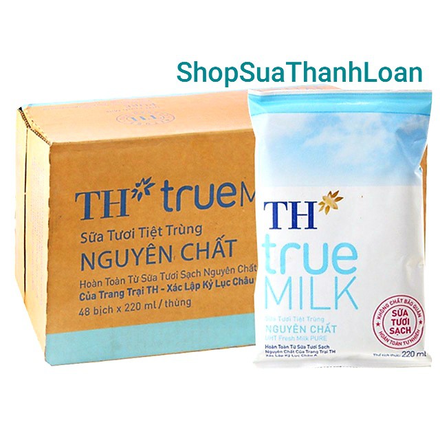 [HSD T10-2021] [GIAO GRAB-NOW] Thùng 48 Bịch Sữa tươi tiệt trùng TH true MILK Không Đường (220ml)