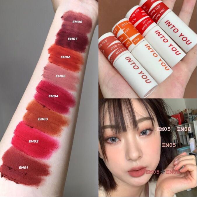 intoyou Son Môi Kiêm Phấn Má Hồng Hai Tông Màu Nhung Lì Dưỡng Ẩm Lâu Trôi EM112 EM525 EM24 28 Màu Sắc Tùy Chọn