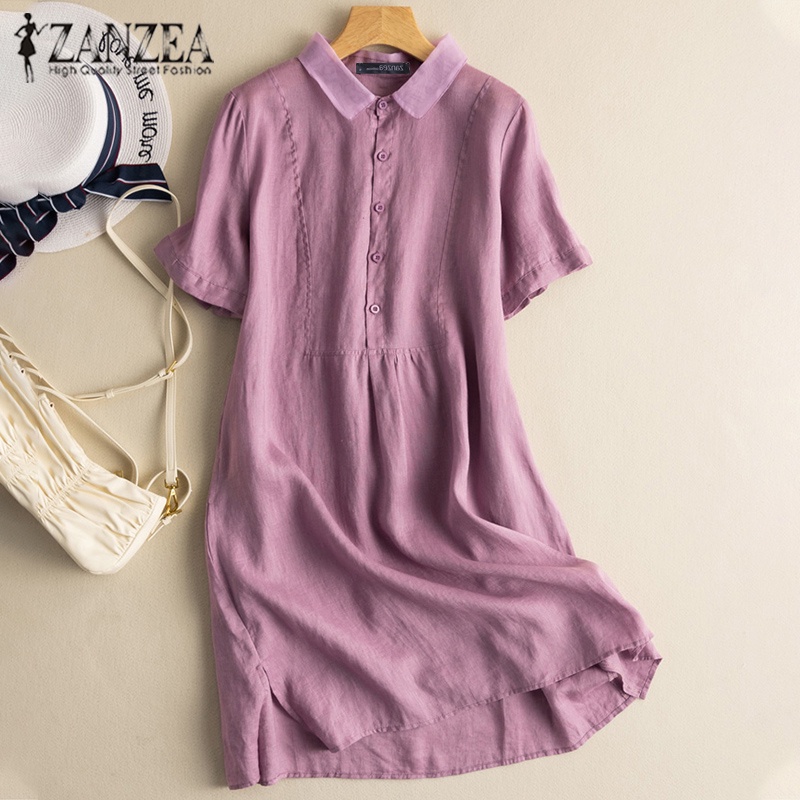 Đầm sơ mi ZANZEA ngắn tay thời trang cho nữ