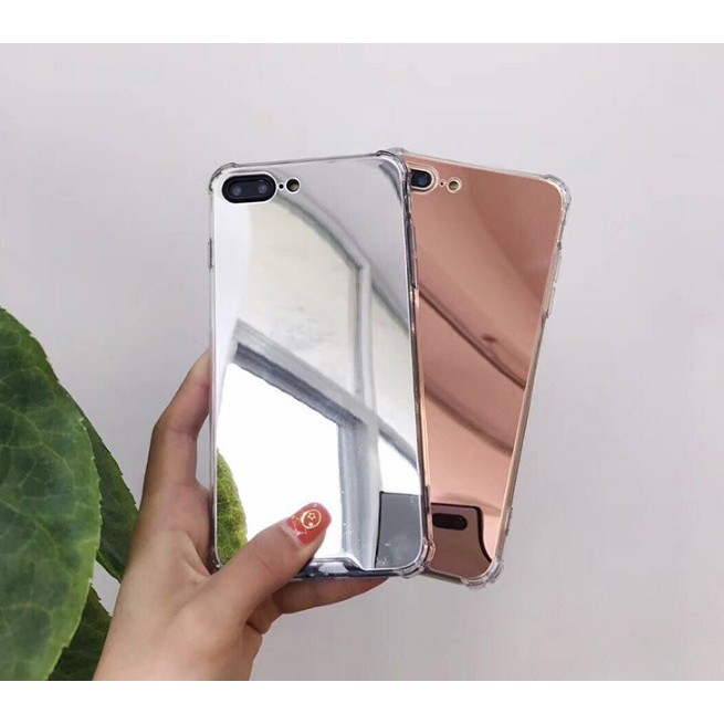 Ốp gương iPhone 6 6s 6 Plus 6s Plus 7 7 Plus 8 8 Plus X tráng gương soi dẻo trong silicon chống sốc màu bạc hồng xám